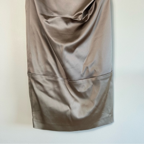 Talbot Runhof Beige Satin Cocktail Dress 3/4 Sleeve Size 4 - Picture 7 of 11